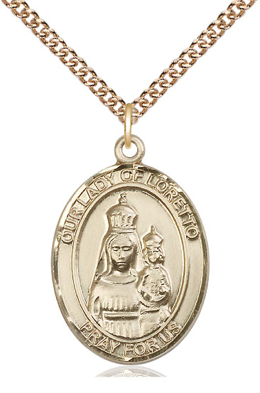 14kt Gold Filled Our Lady of Loretto Pendant on a 24 inch Gold Filled Heavy Curb chain