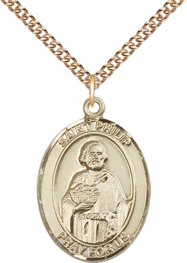 14kt Gold Filled Saint Philip the Apostle Pendant on a 24 inch Gold Filled Heavy Curb chain