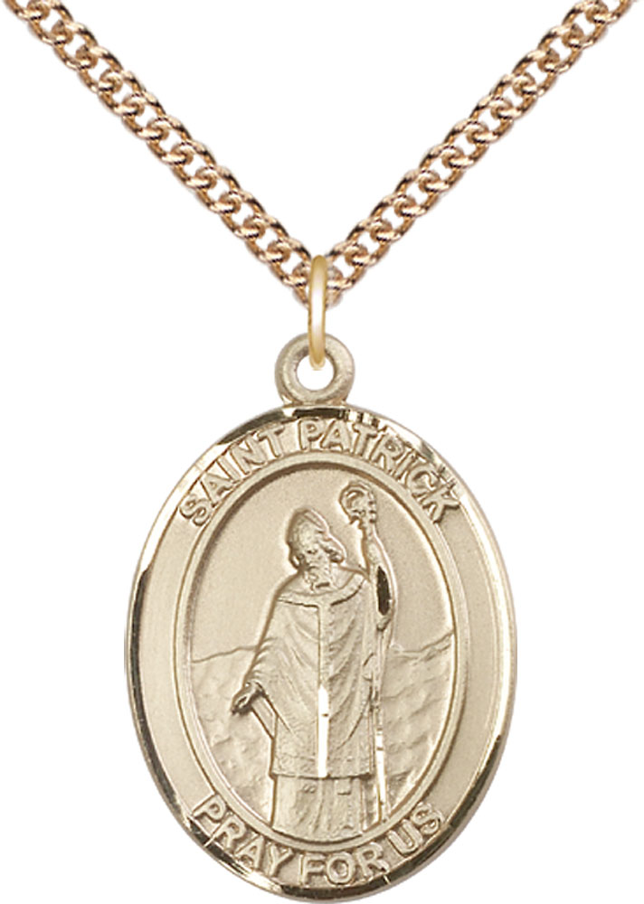 14kt Gold Filled Saint Patrick Pendant on a 24 inch Gold Filled Heavy Curb chain
