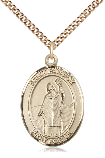 14kt Gold Filled Saint Patrick Pendant on a 24 inch Gold Filled Heavy Curb chain