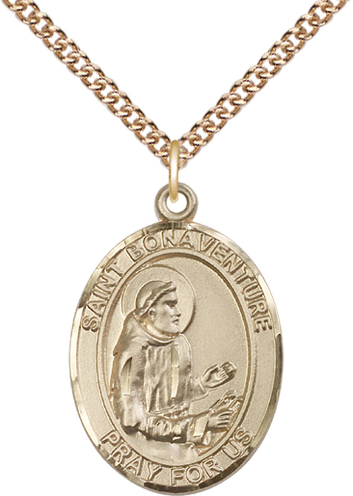 14kt Gold Filled Saint Bonaventure Pendant on a 24 inch Gold Filled Heavy Curb chain