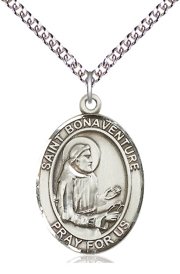 Sterling Silver Saint Bonaventure Pendant on a 24 inch Sterling Silver Heavy Curb chain