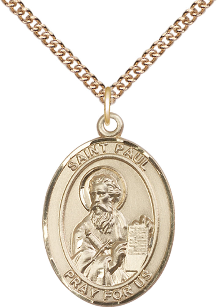 14kt Gold Filled Saint Paul the Apostle Pendant on a 24 inch Gold Filled Heavy Curb chain