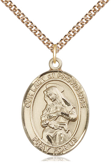 14kt Gold Filled Our Lady of Providence Pendant on a 24 inch Gold Filled Heavy Curb chain