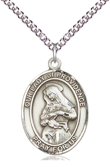 Sterling Silver Our Lady of Providence Pendant on a 24 inch Sterling Silver Heavy Curb chain