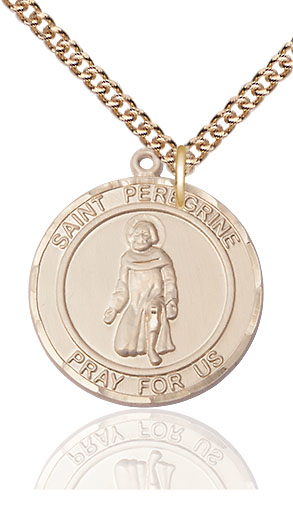 14kt Gold Filled Saint Peregrine Pendant on a 24 inch Gold Filled Heavy Curb chain