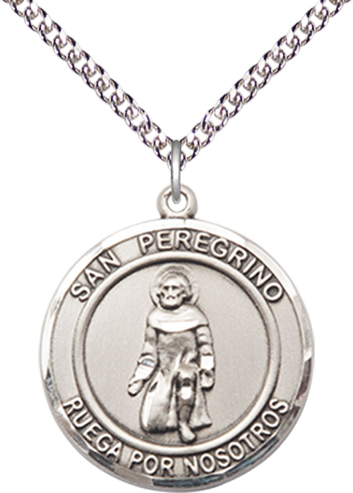 Sterling Silver San Peregrino Pendant on a 24 inch Sterling Silver Heavy Curb chain