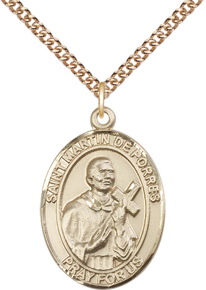 14kt Gold Filled Saint Martin de Porres Pendant on a 24 inch Gold Filled Heavy Curb chain