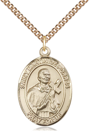 14kt Gold Filled Saint Martin de Porres Pendant on a 24 inch Gold Filled Heavy Curb chain