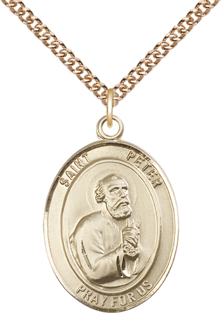 14kt Gold Filled Saint Peter the Apostle Pendant on a 24 inch Gold Filled Heavy Curb chain