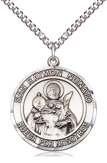 Sterling Silver San Raymon Nonato Pendant on a 24 inch Sterling Silver Heavy Curb chain