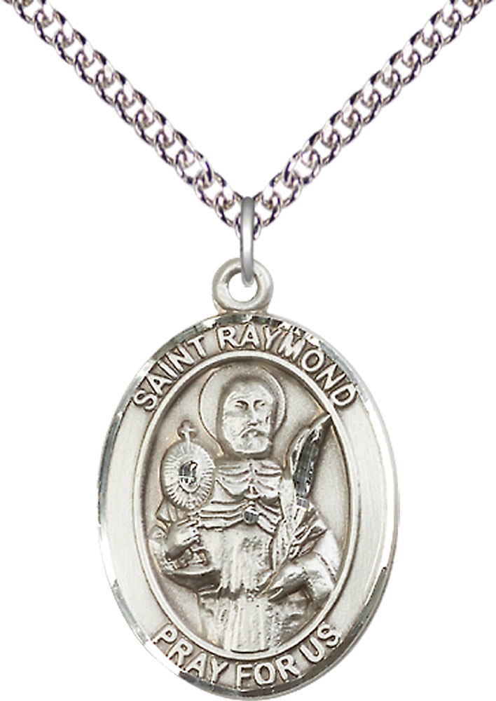 Sterling Silver Saint Raymond Nonnatus Pendant on a 24 inch Sterling Silver Heavy Curb chain