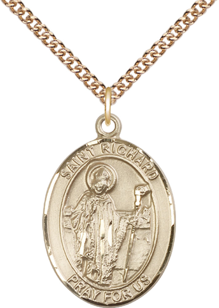 14kt Gold Filled Saint Richard Pendant on a 24 inch Gold Filled Heavy Curb chain