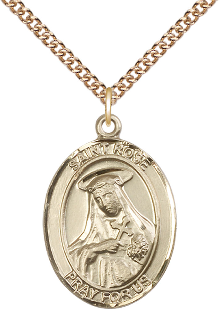 14kt Gold Filled Saint Rose of Lima Pendant on a 24 inch Gold Filled Heavy Curb chain