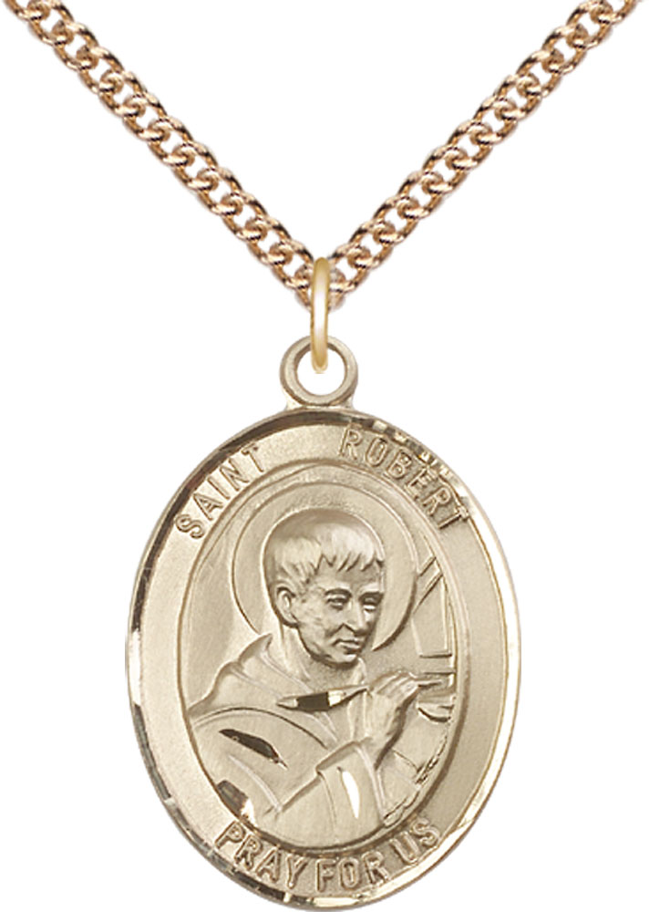 14kt Gold Filled Saint Robert Bellarmine Pendant on a 24 inch Gold Filled Heavy Curb chain