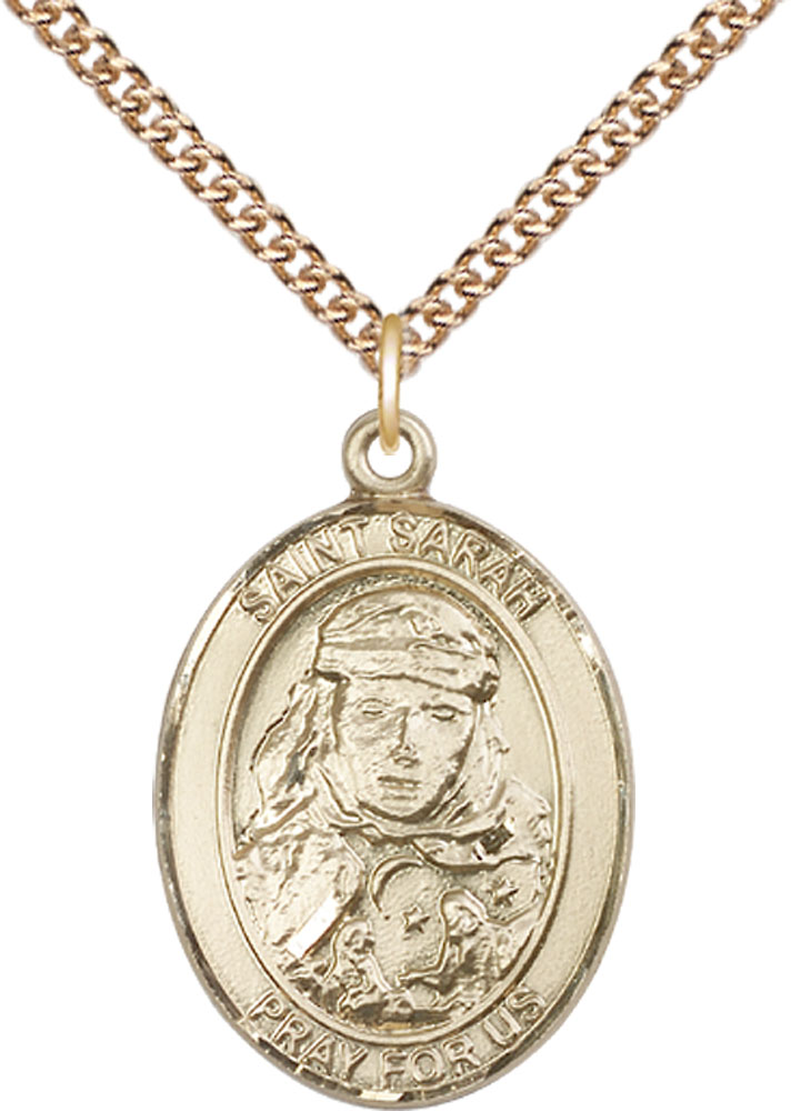 14kt Gold Filled Saint Sarah Pendant on a 24 inch Gold Filled Heavy Curb chain