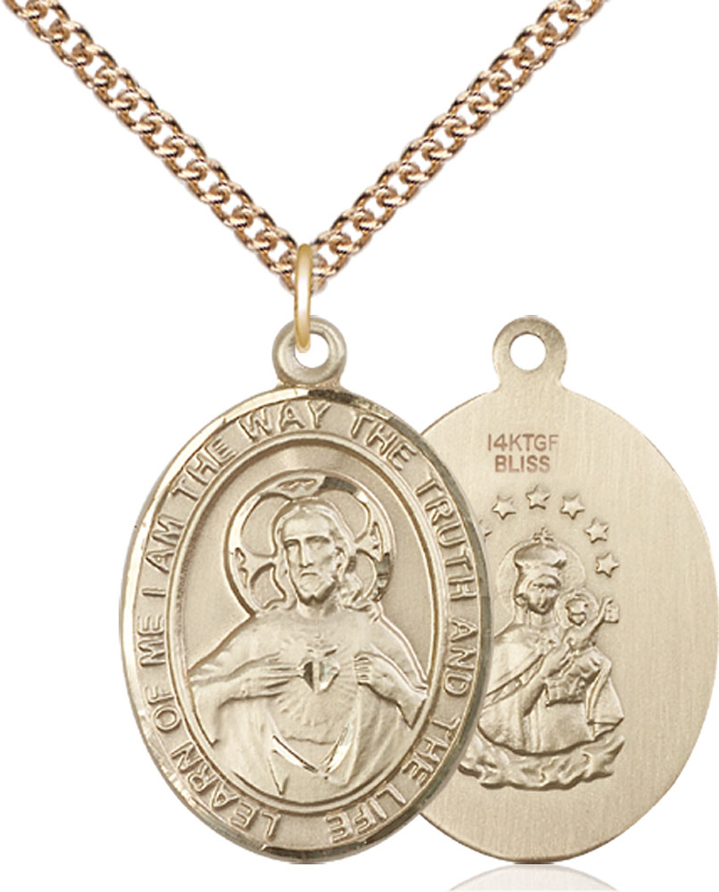 14kt Gold Filled Scapular Pendant on a 24 inch Gold Filled Heavy Curb chain