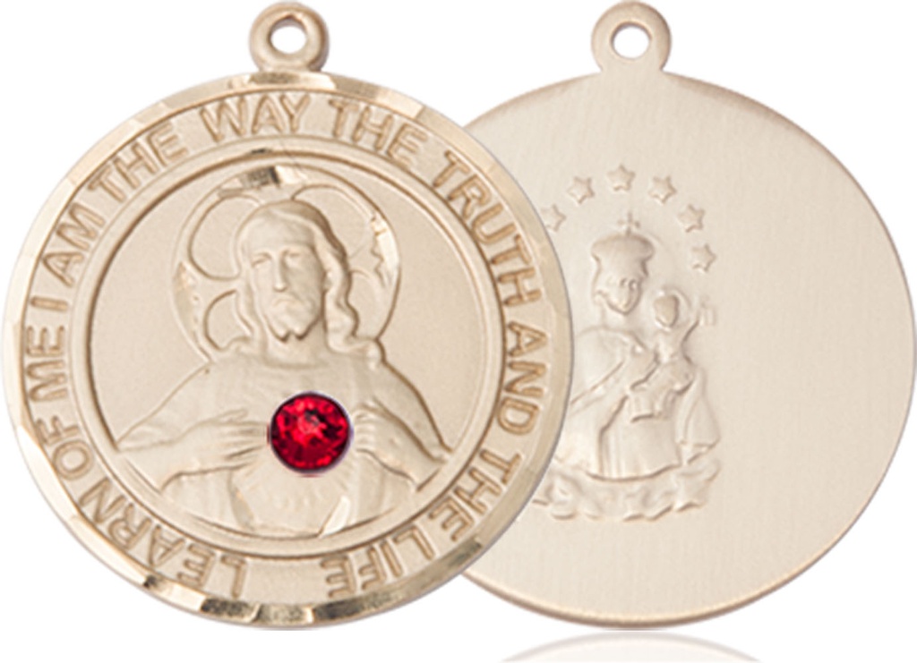14kt Gold Filled Scapular - Ruby Stone Medal with a 3mm Ruby Swarovski stone