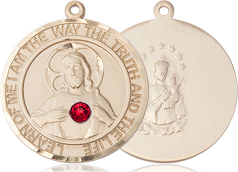 14kt Gold Filled Scapular - Ruby Stone Medal with a 3mm Ruby Swarovski stone