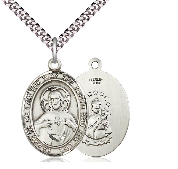 Sterling Silver Scapular Pendant on a 24 inch Light Rhodium Heavy Curb chain