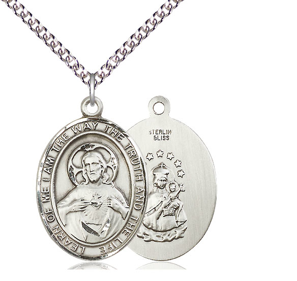 Sterling Silver Scapular Pendant on a 24 inch Sterling Silver Heavy Curb chain