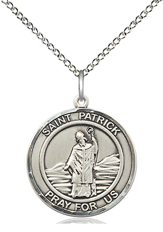 Sterling Silver Saint Patrick Pendant on a 18 inch Sterling Silver Light Curb chain