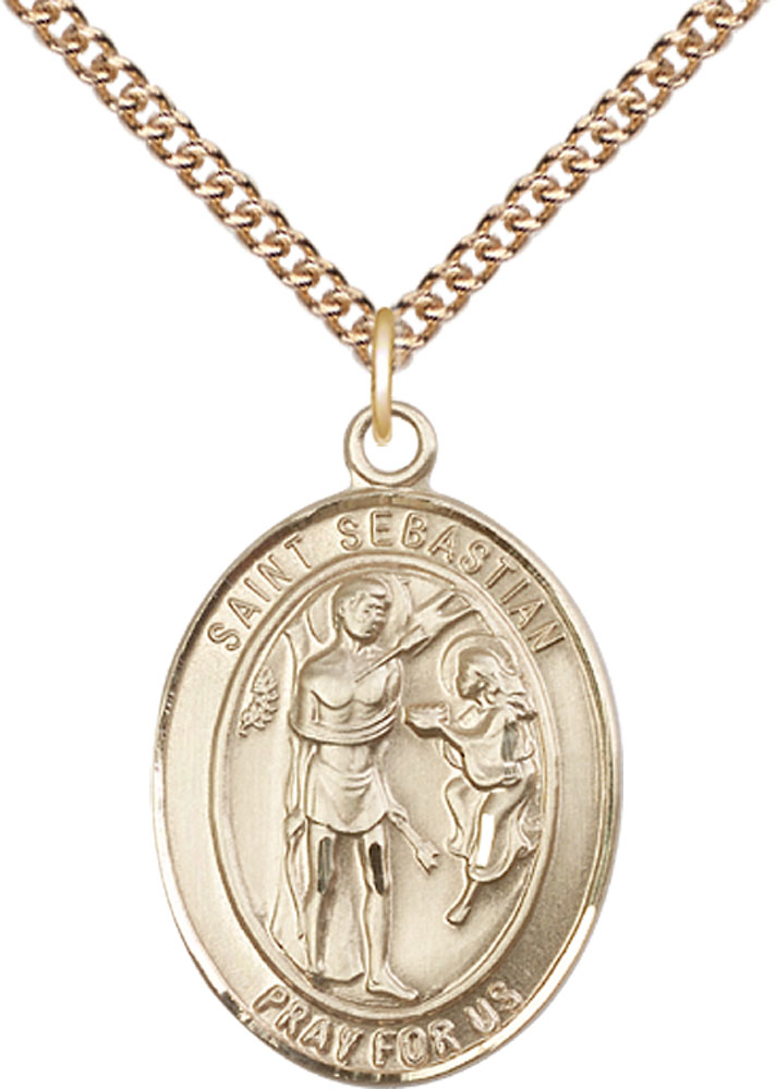 14kt Gold Filled Saint Sebastian Pendant on a 24 inch Gold Filled Heavy Curb chain