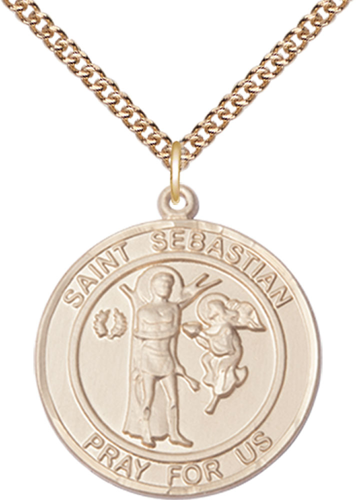 14kt Gold Filled Saint Sebastian Pendant on a 24 inch Gold Filled Heavy Curb chain