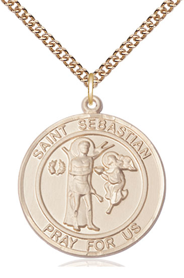 14kt Gold Filled Saint Sebastian Pendant on a 24 inch Gold Filled Heavy Curb chain