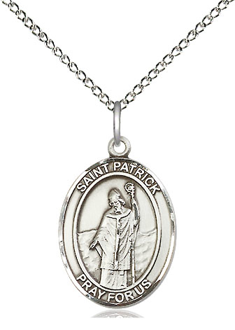 Sterling Silver Saint Patrick Pendant on a 18 inch Sterling Silver Light Curb chain