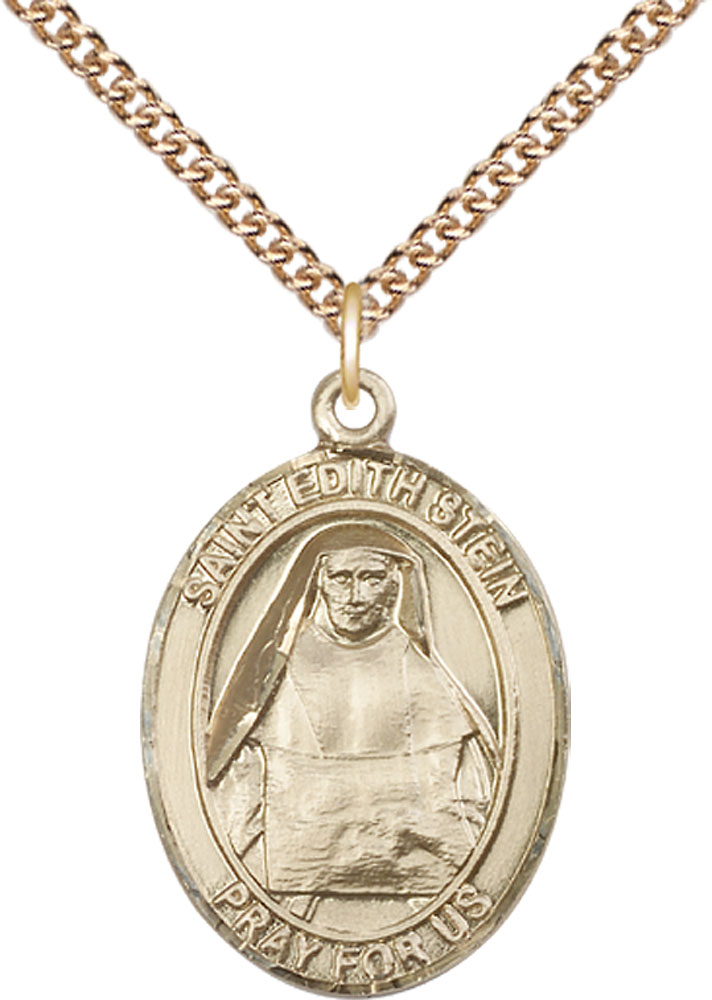 14kt Gold Filled Saint Edith Stein Pendant on a 24 inch Gold Filled Heavy Curb chain