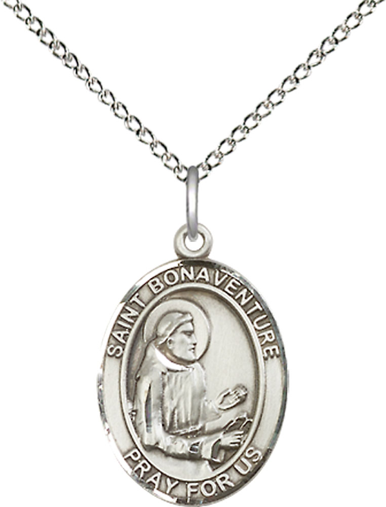 Sterling Silver Saint Bonaventure Pendant on a 18 inch Sterling Silver Light Curb chain