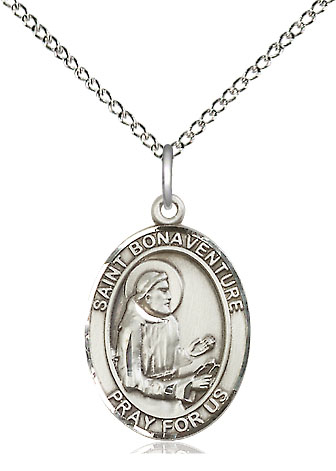 Sterling Silver Saint Bonaventure Pendant on a 18 inch Sterling Silver Light Curb chain