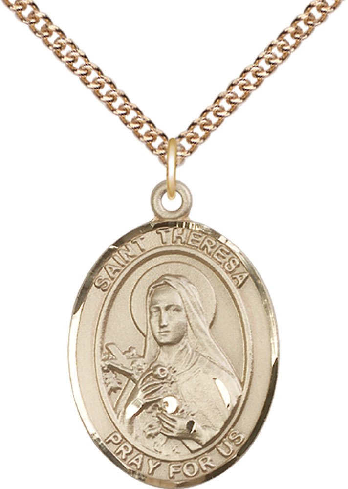 14kt Gold Filled Saint Theresa Pendant on a 24 inch Gold Filled Heavy Curb chain