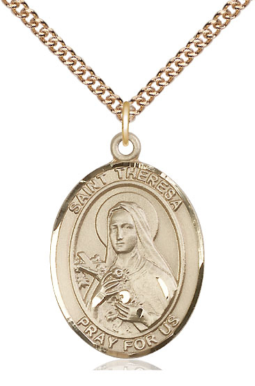 14kt Gold Filled Saint Theresa Pendant on a 24 inch Gold Filled Heavy Curb chain