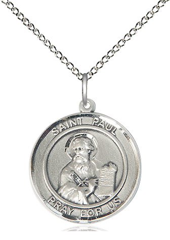 Sterling Silver Saint Paul the Apostle Pendant on a 18 inch Sterling Silver Light Curb chain