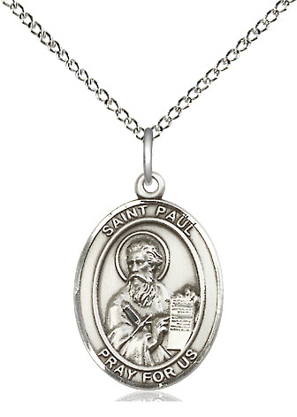 Sterling Silver Saint Paul the Apostle Pendant on a 18 inch Sterling Silver Light Curb chain