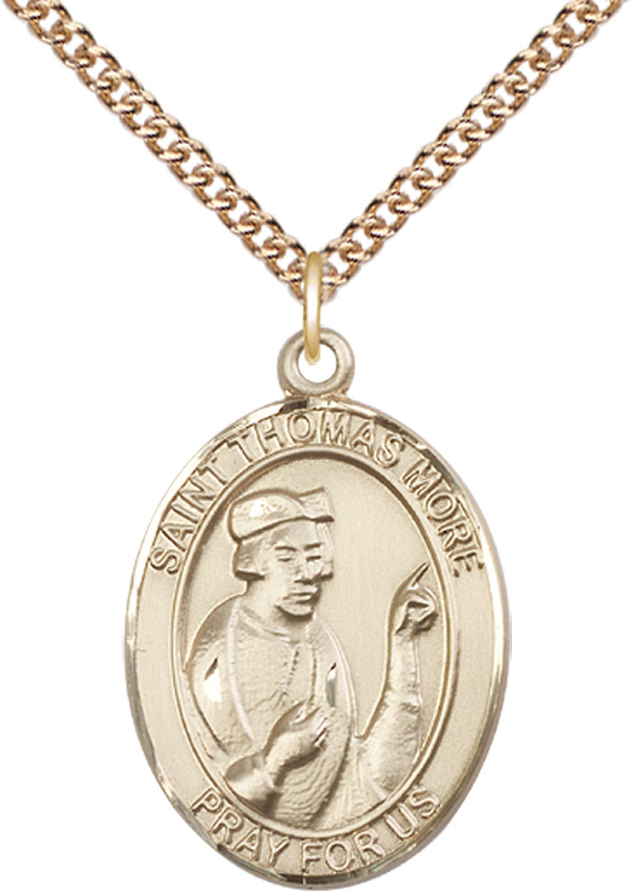 14kt Gold Filled Saint Thomas More Pendant on a 24 inch Gold Filled Heavy Curb chain