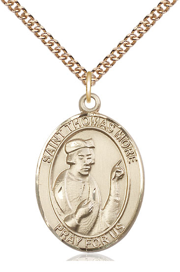 14kt Gold Filled Saint Thomas More Pendant on a 24 inch Gold Filled Heavy Curb chain