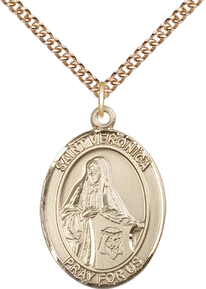 14kt Gold Filled Saint Veronica Pendant on a 24 inch Gold Filled Heavy Curb chain