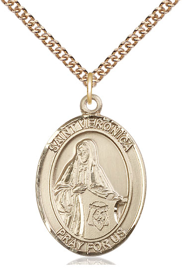 14kt Gold Filled Saint Veronica Pendant on a 24 inch Gold Filled Heavy Curb chain