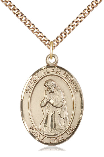 14kt Gold Filled Saint Juan Diego Pendant on a 24 inch Gold Filled Heavy Curb chain