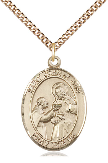 14kt Gold Filled Saint John of God Pendant on a 24 inch Gold Filled Heavy Curb chain