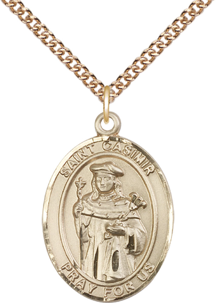 14kt Gold Filled Saint Casimir of Poland Pendant on a 24 inch Gold Filled Heavy Curb chain