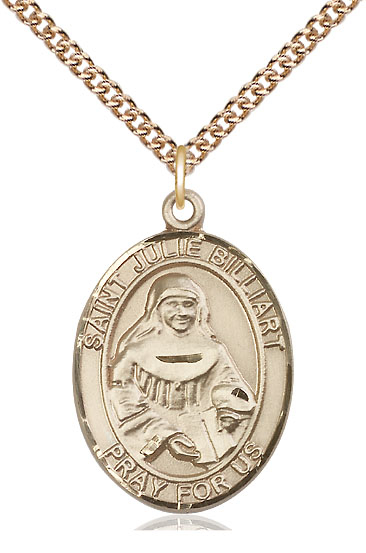 14kt Gold Filled Saint Julie Billiart Pendant on a 24 inch Gold Filled Heavy Curb chain