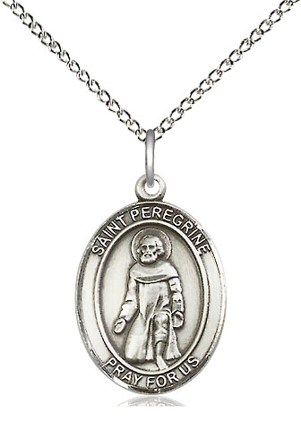 Sterling Silver Saint Peregrine Laziosi Pendant on a 18 inch Sterling Silver Light Curb chain