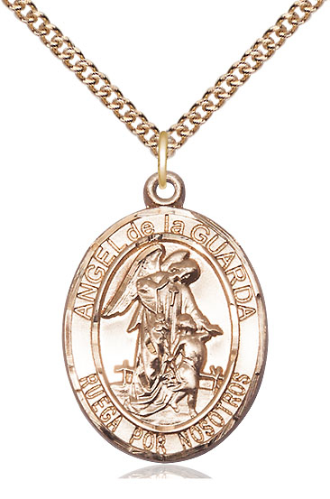 14kt Gold Filled Angel de la Guarda Pendant on a 24 inch Gold Filled Heavy Curb chain