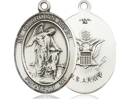 Sterling Silver Guardian Angel Army Medal