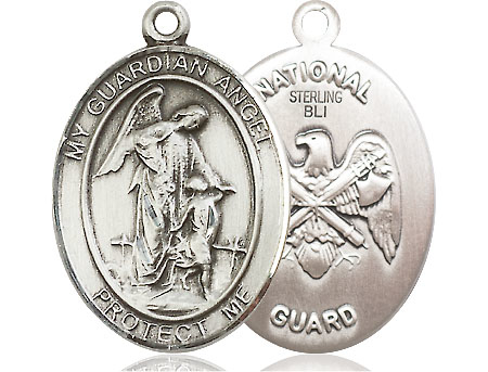 Sterling Silver Guardian Angel National Guard Medal