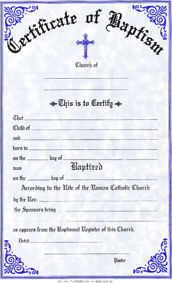Baptismal Certificates (Pad)